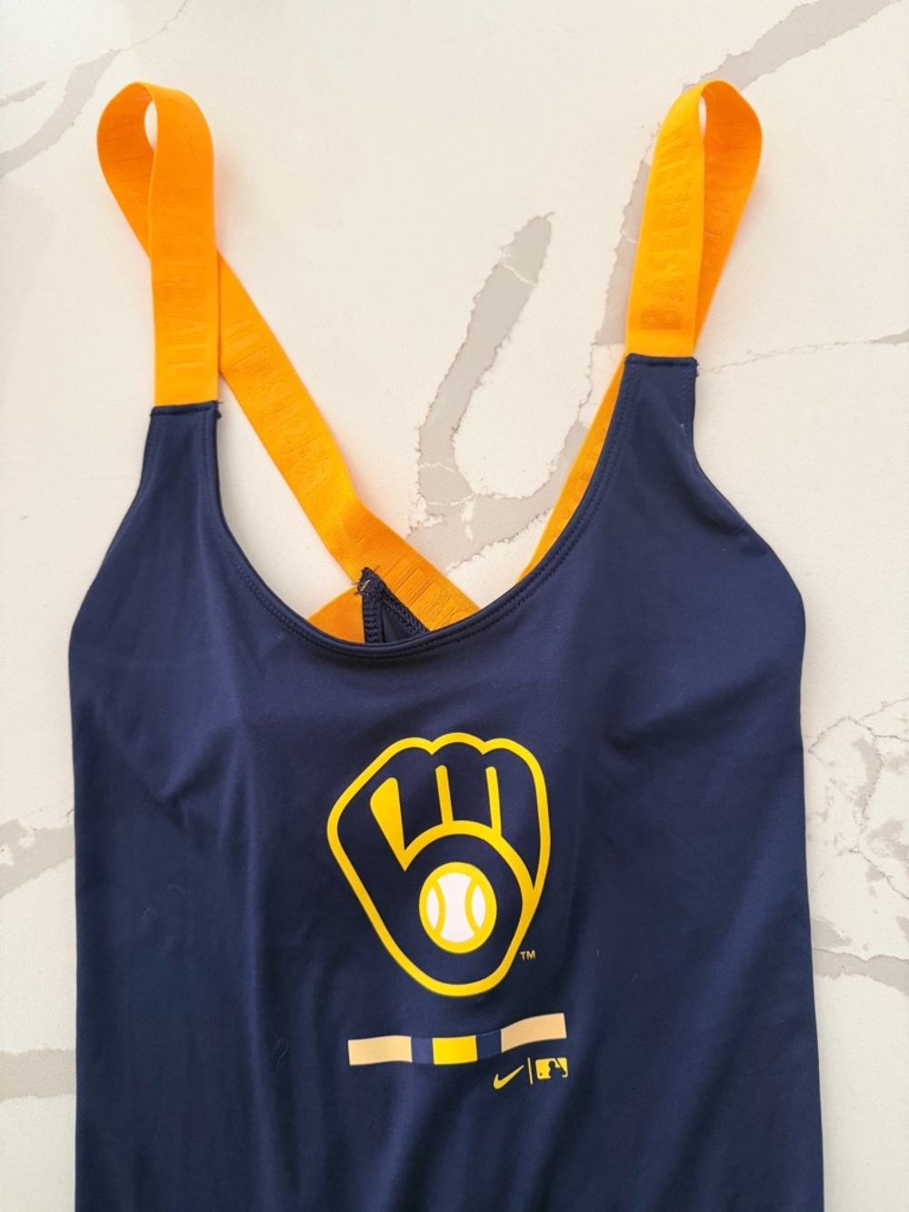 Women's Milwaukee Brewers Nike Navy/Gold Legacy Elastika Performance Tank Top
